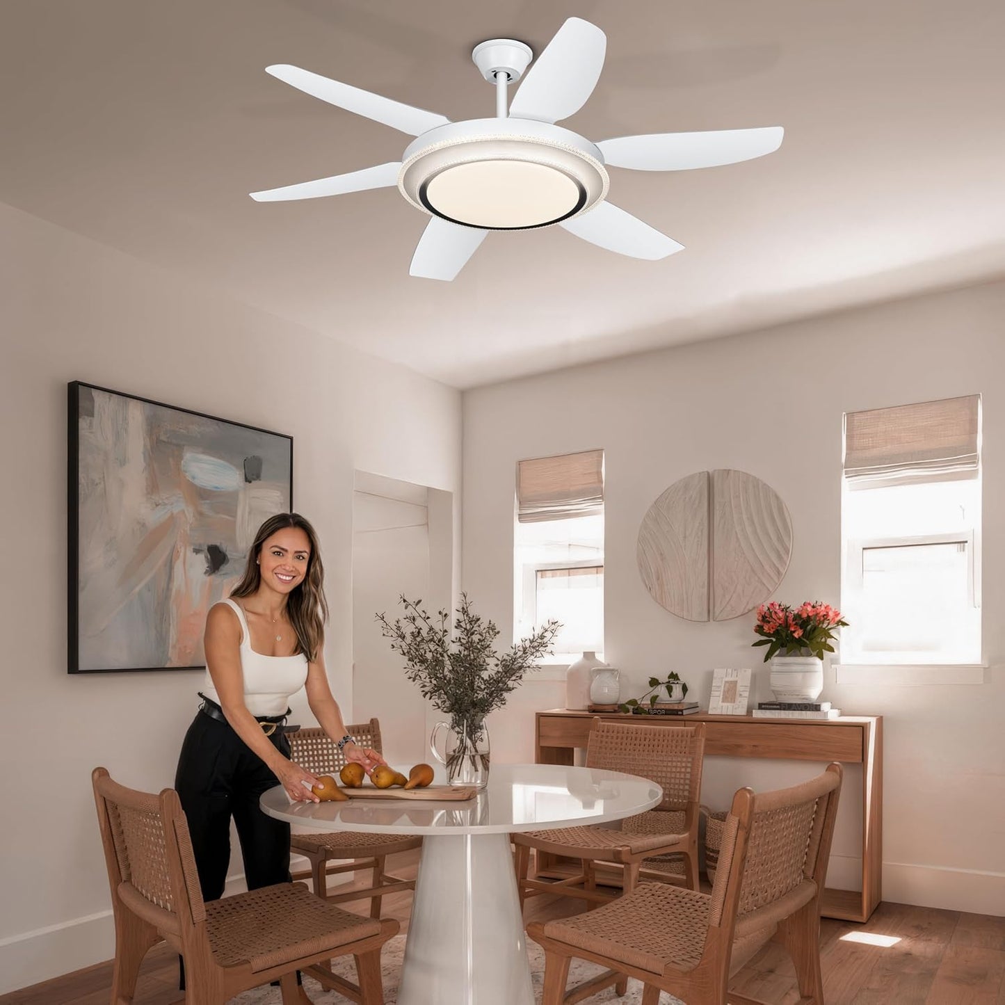 52'' Chandelier Ceiling Fan - Modern Black Fandelier Ceiling Fan with Bright Lights, Remote Controlled, Silent Fandaliers Fan for Bedroom Kitchen