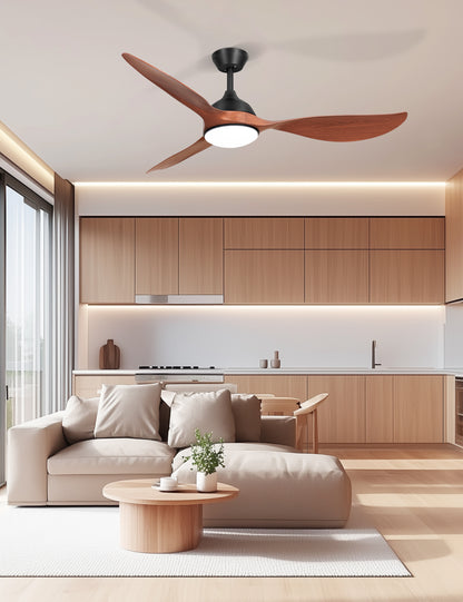 56'' Ceiling Fan with Lights - Modern 3 Blades Black Ceiling Fan with Remote, Quiet DC Motor Indoor/Outdoor Ceiling Fans for Patio, Living Room