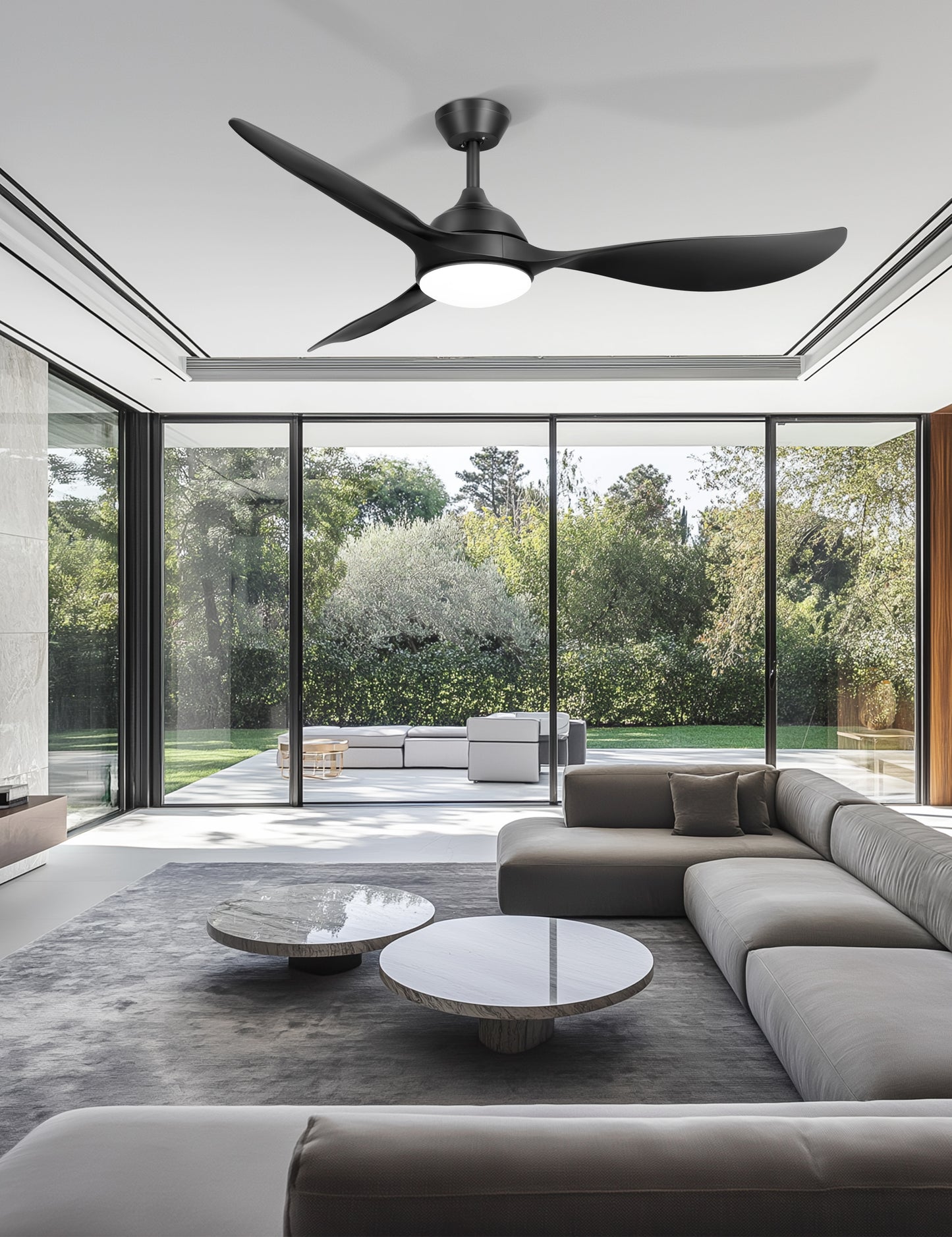 56'' Ceiling Fan with Lights - Modern 3 Blades Black Ceiling Fan with Remote, Quiet DC Motor Indoor/Outdoor Ceiling Fans for Patio, Living Room