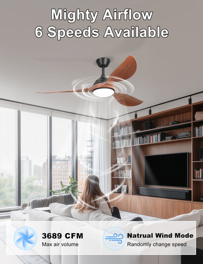 56'' Ceiling Fan with Lights - Modern 3 Blades Black Ceiling Fan with Remote, Quiet DC Motor Indoor/Outdoor Ceiling Fans for Patio, Living Room
