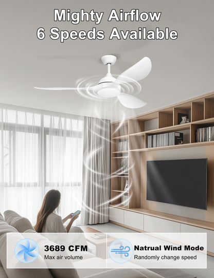 56'' Ceiling Fan with Lights - Modern 3 Blades Black Ceiling Fan with Remote, Quiet DC Motor Indoor/Outdoor Ceiling Fans for Patio, Living Room