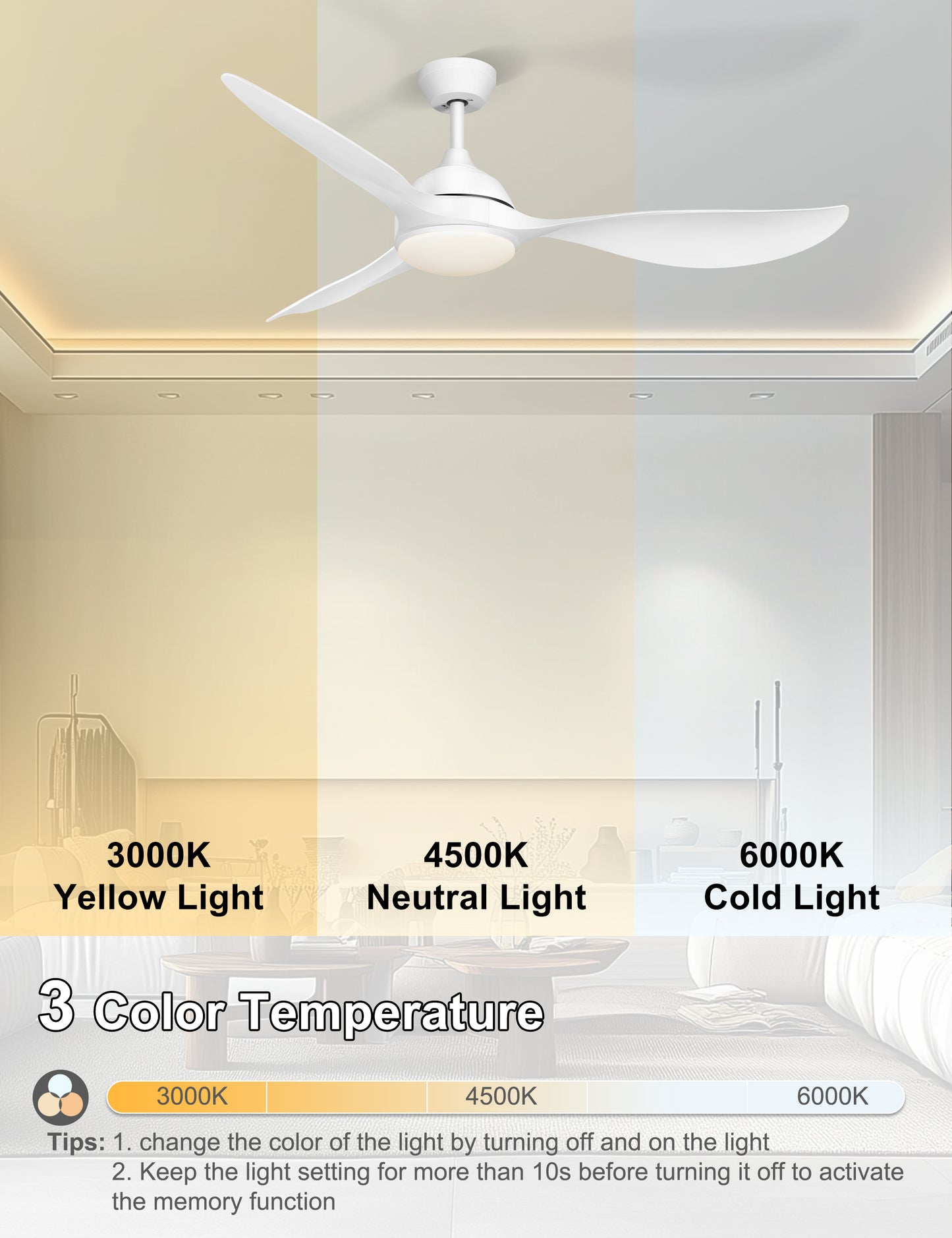 56'' Ceiling Fan with Lights - Modern 3 Blades Black Ceiling Fan with Remote, Quiet DC Motor Indoor/Outdoor Ceiling Fans for Patio, Living Room