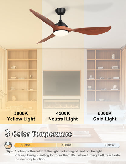 56'' Ceiling Fan with Lights - Modern 3 Blades Black Ceiling Fan with Remote, Quiet DC Motor Indoor/Outdoor Ceiling Fans for Patio, Living Room