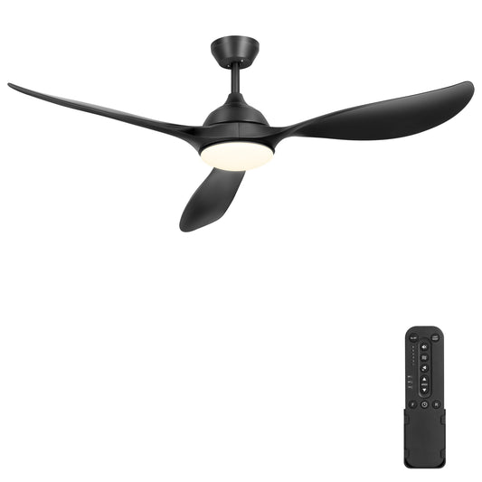 56'' Ceiling Fan with Lights - Modern 3 Blades Black Ceiling Fan with Remote, Quiet DC Motor Indoor/Outdoor Ceiling Fans for Patio, Living Room