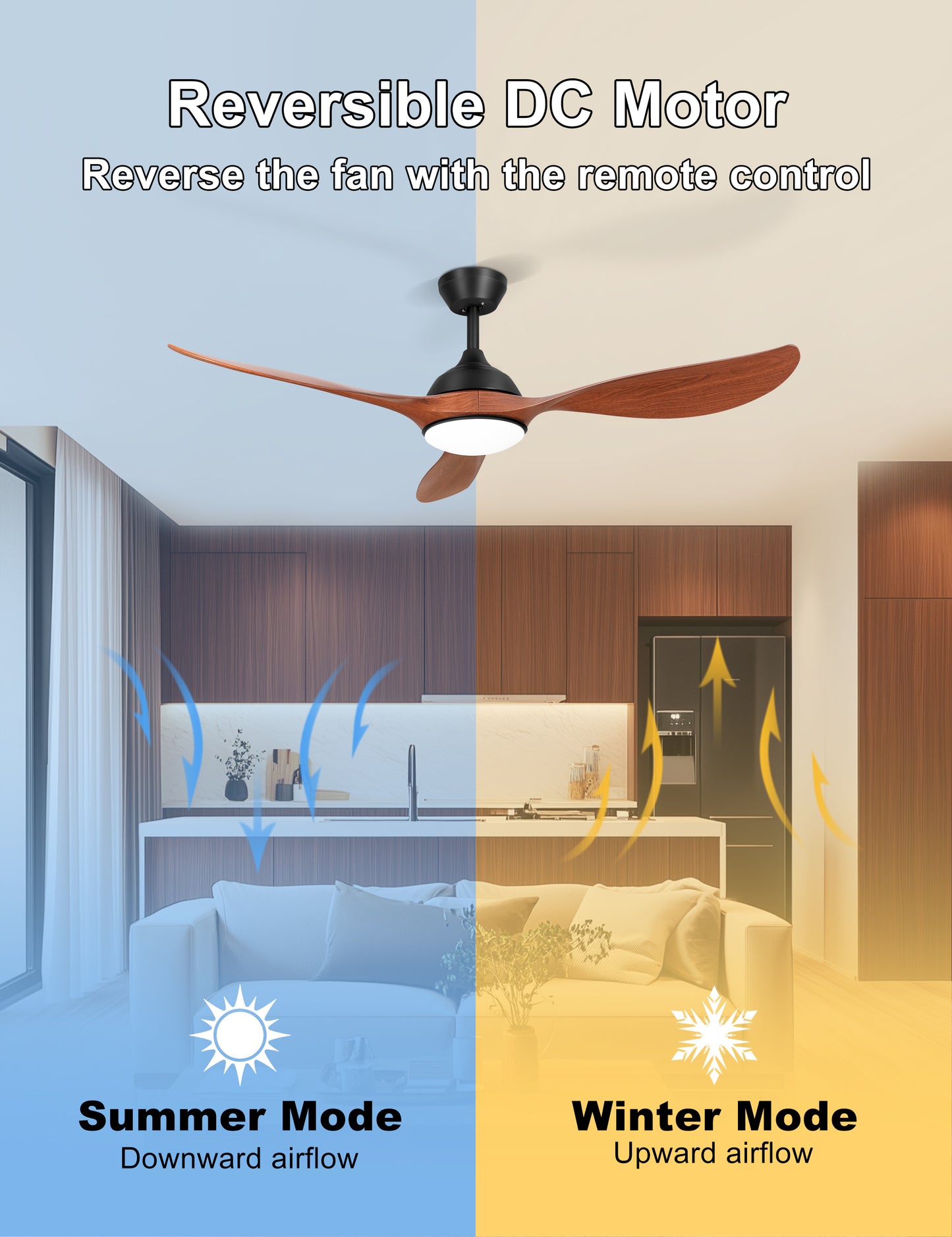56'' Ceiling Fan with Lights - Modern 3 Blades Black Ceiling Fan with Remote, Quiet DC Motor Indoor/Outdoor Ceiling Fans for Patio, Living Room