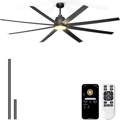 65 Inch Ceiling Fan with Lights - Black Ceiling Fan with Remote & APP Control, 3CCT, Dimmable, Quiet Reversible DC Motor, Indoor Outdoor Ceiling Fans for Patio Living Room Garage Shop