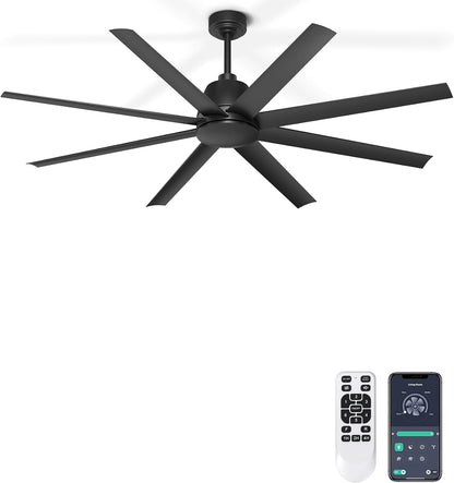 65 Inch Ceiling Fan with Lights - Black Ceiling Fan with Remote & APP Control, 3CCT, Dimmable, Quiet Reversible DC Motor, Indoor Outdoor Ceiling Fans for Patio Living Room Garage Shop