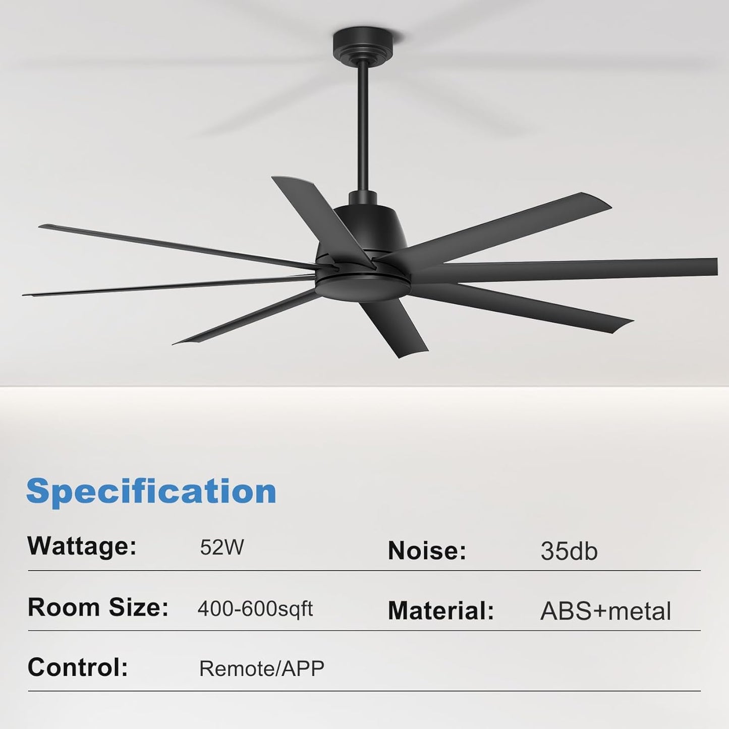 65 Inch Ceiling Fan with Lights - Black Ceiling Fan with Remote & APP Control, 3CCT, Dimmable, Quiet Reversible DC Motor, Indoor Outdoor Ceiling Fans for Patio Living Room Garage Shop