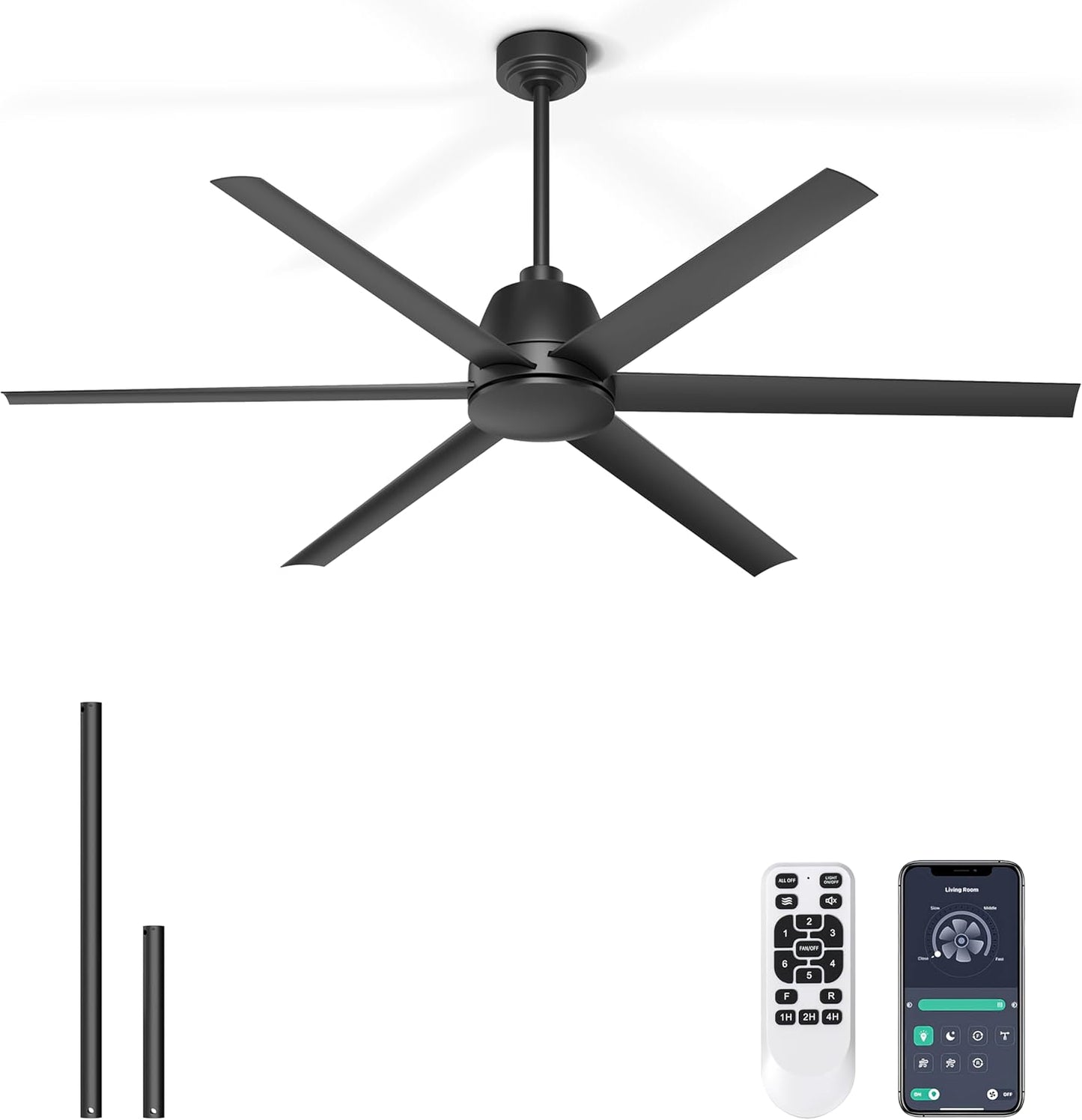 65 Inch Ceiling Fan with Lights - Black Ceiling Fan with Remote & APP Control, 3CCT, Dimmable, Quiet Reversible DC Motor, Indoor Outdoor Ceiling Fans for Patio Living Room Garage Shop