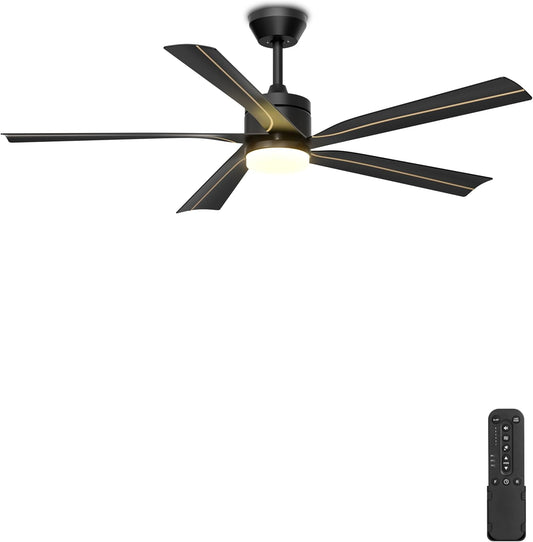 56" Ceiling Fan with Light, Black Ceiling Fan Remote Control - 3CCT, Quiet DC Motor Ceiling Fans for Indoor Outdoor Patio, Living Room