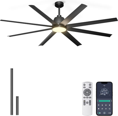 65 Inch Ceiling Fan with Lights - Black Ceiling Fan with Remote & APP Control, 3CCT, Dimmable, Quiet Reversible DC Motor, Indoor Outdoor Ceiling Fans for Patio Living Room Garage Shop