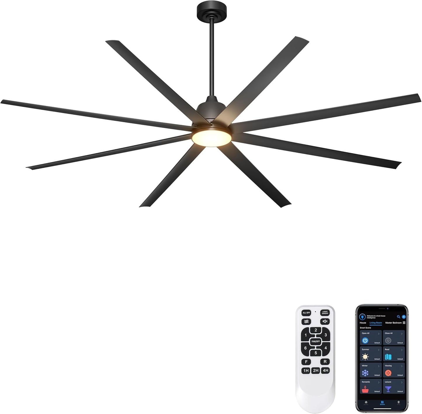 65 Inch Ceiling Fan with Lights - Black Ceiling Fan with Remote & APP Control, 3CCT, Dimmable, Quiet Reversible DC Motor, Indoor Outdoor Ceiling Fans for Patio Living Room Garage Shop