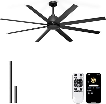 65 Inch Ceiling Fan with Lights - Black Ceiling Fan with Remote & APP Control, 3CCT, Dimmable, Quiet Reversible DC Motor, Indoor Outdoor Ceiling Fans for Patio Living Room Garage Shop
