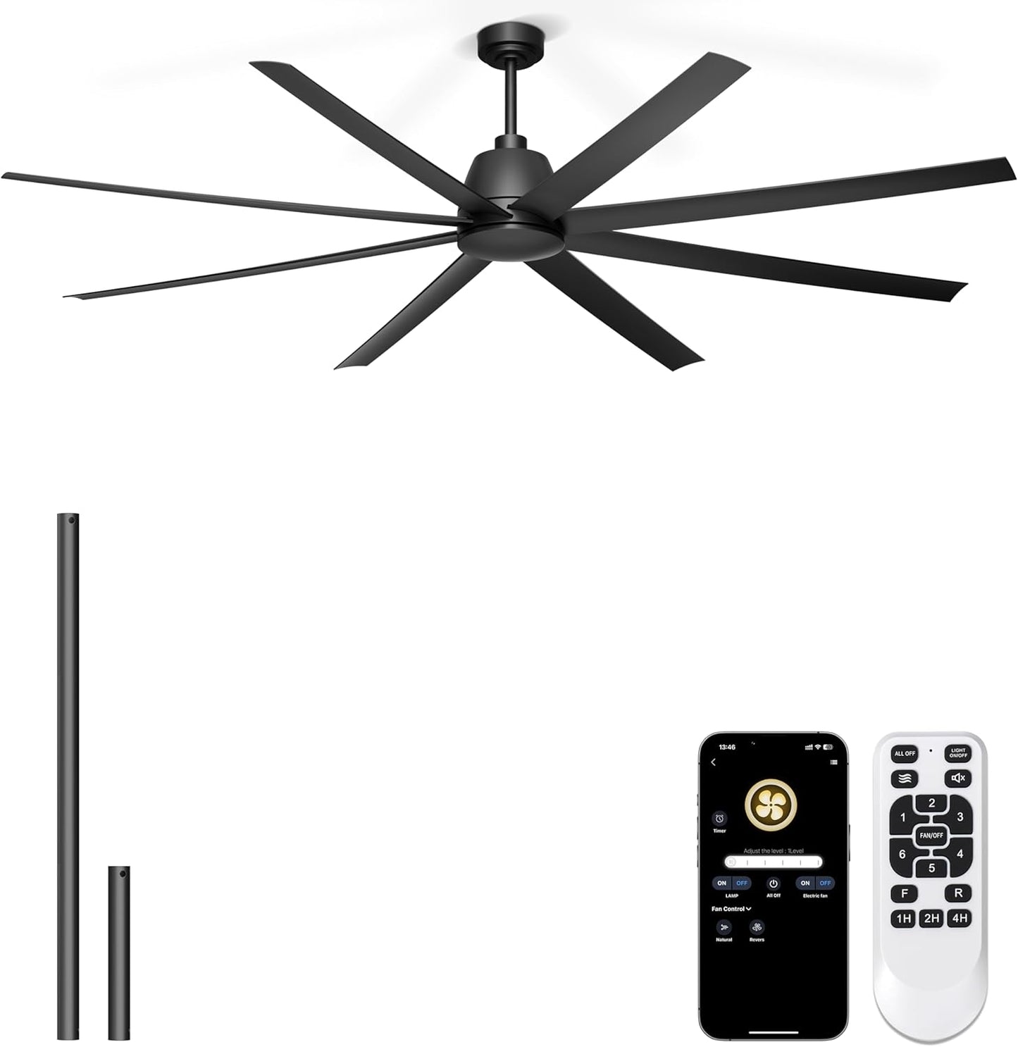 65 Inch Ceiling Fan with Lights - Black Ceiling Fan with Remote & APP Control, 3CCT, Dimmable, Quiet Reversible DC Motor, Indoor Outdoor Ceiling Fans for Patio Living Room Garage Shop