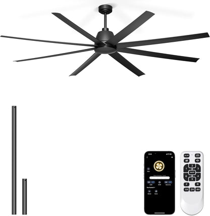 65 Inch Ceiling Fan with Lights - Black Ceiling Fan with Remote & APP Control, 3CCT, Dimmable, Quiet Reversible DC Motor, Indoor Outdoor Ceiling Fans for Patio Living Room Garage Shop