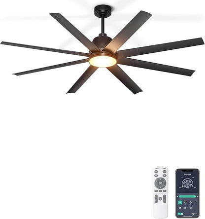 65 Inch Ceiling Fan with Lights - Black Ceiling Fan with Remote & APP Control, 3CCT, Dimmable, Quiet Reversible DC Motor, Indoor Outdoor Ceiling Fans for Patio Living Room Garage Shop