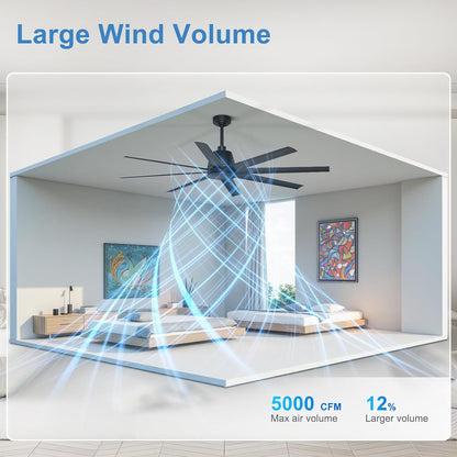 65 Inch Ceiling Fan with Lights - Black Ceiling Fan with Remote & APP Control, 3CCT, Dimmable, Quiet Reversible DC Motor, Indoor Outdoor Ceiling Fans for Patio Living Room Garage Shop