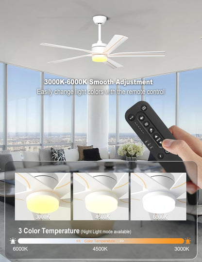 56" Ceiling Fan with Light, Black Ceiling Fan Remote Control - 3CCT, Quiet DC Motor Ceiling Fans for Indoor Outdoor Patio, Living Room