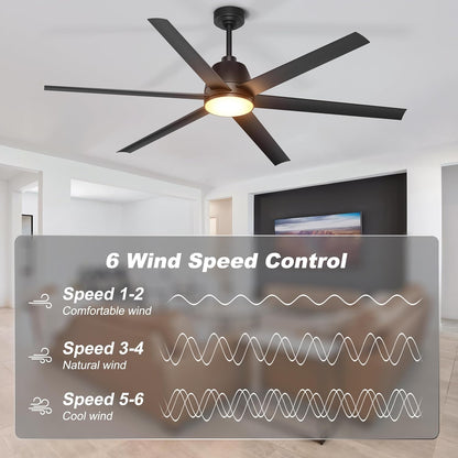 65 Inch Ceiling Fan with Lights - Black Ceiling Fan with Remote & APP Control, 3CCT, Dimmable, Quiet Reversible DC Motor, Indoor Outdoor Ceiling Fans for Patio Living Room Garage Shop
