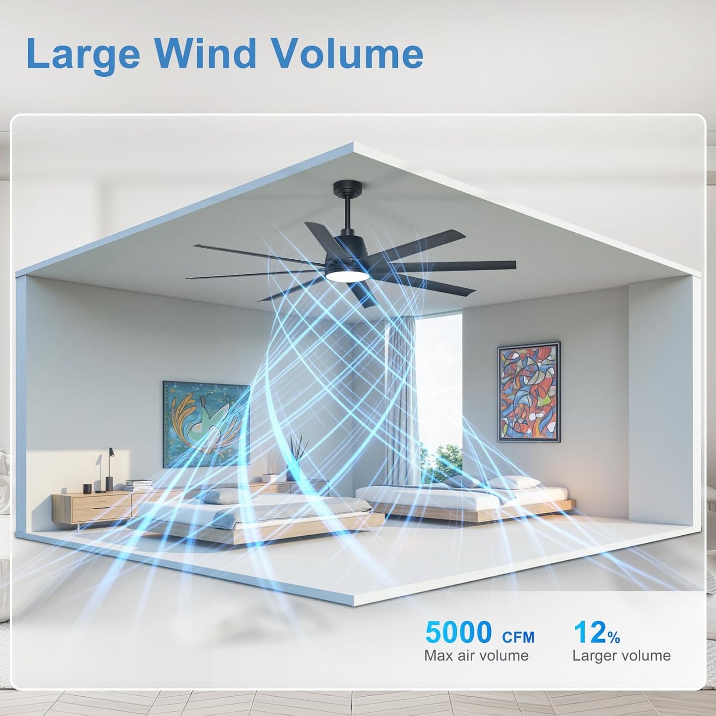 65 Inch Ceiling Fan with Lights - Black Ceiling Fan with Remote & APP Control, 3CCT, Dimmable, Quiet Reversible DC Motor, Indoor Outdoor Ceiling Fans for Patio Living Room Garage Shop