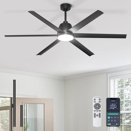 65 Inch Ceiling Fan with Lights - Black Ceiling Fan with Remote & APP Control, 3CCT, Dimmable, Quiet Reversible DC Motor, Indoor Outdoor Ceiling Fans for Patio Living Room Garage Shop