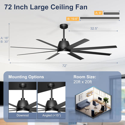 65 Inch Ceiling Fan with Lights - Black Ceiling Fan with Remote & APP Control, 3CCT, Dimmable, Quiet Reversible DC Motor, Indoor Outdoor Ceiling Fans for Patio Living Room Garage Shop