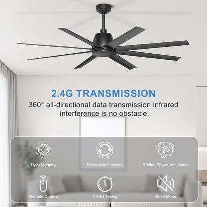 65 Inch Ceiling Fan with Lights - Black Ceiling Fan with Remote & APP Control, 3CCT, Dimmable, Quiet Reversible DC Motor, Indoor Outdoor Ceiling Fans for Patio Living Room Garage Shop