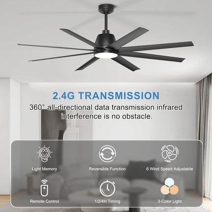65 Inch Ceiling Fan with Lights - Black Ceiling Fan with Remote & APP Control, 3CCT, Dimmable, Quiet Reversible DC Motor, Indoor Outdoor Ceiling Fans for Patio Living Room Garage Shop