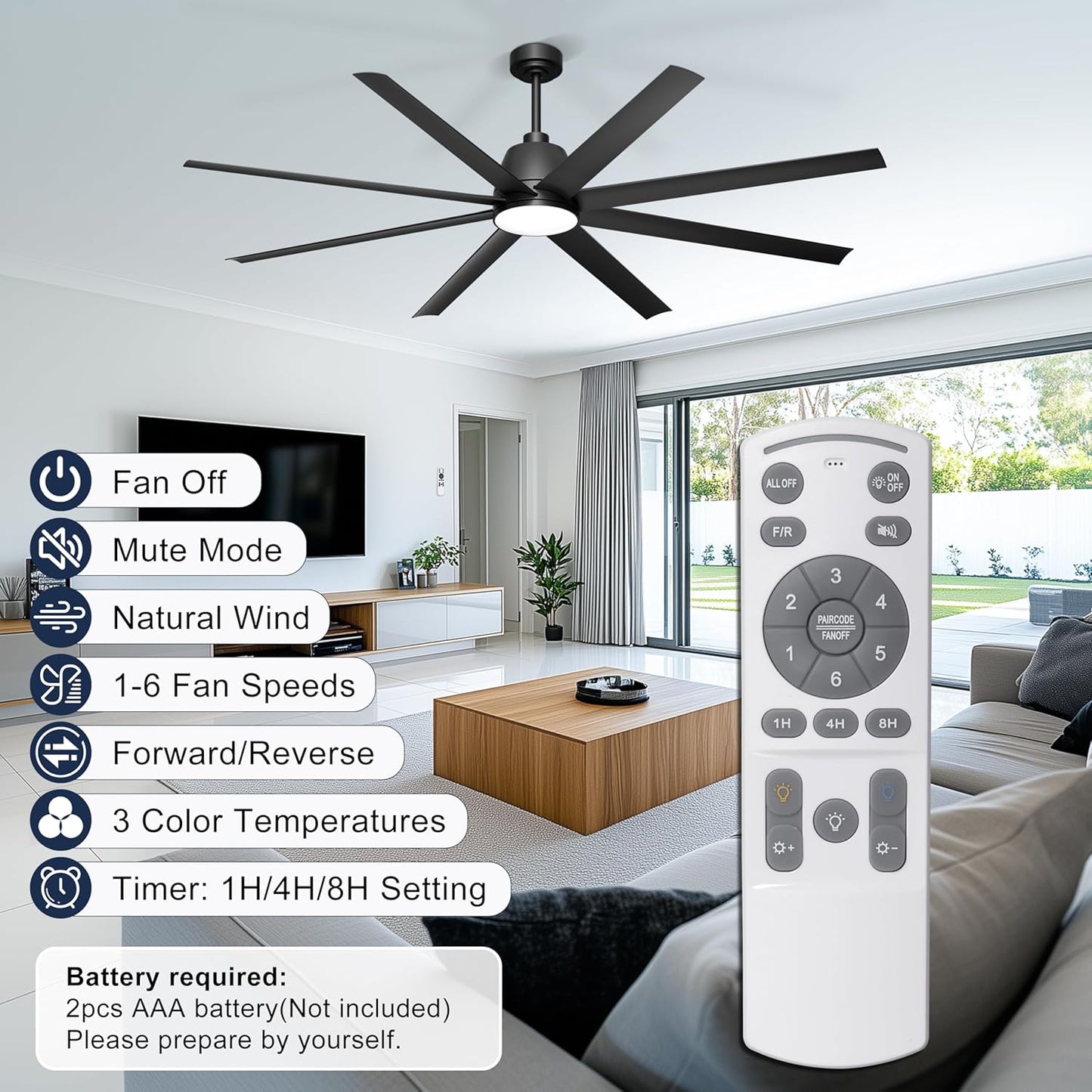65 Inch Ceiling Fan with Lights - Black Ceiling Fan with Remote & APP Control, 3CCT, Dimmable, Quiet Reversible DC Motor, Indoor Outdoor Ceiling Fans for Patio Living Room Garage Shop