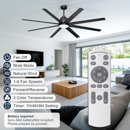65 Inch Ceiling Fan with Lights - Black Ceiling Fan with Remote & APP Control, 3CCT, Dimmable, Quiet Reversible DC Motor, Indoor Outdoor Ceiling Fans for Patio Living Room Garage Shop