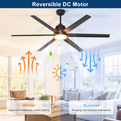 65 Inch Ceiling Fan with Lights - Black Ceiling Fan with Remote & APP Control, 3CCT, Dimmable, Quiet Reversible DC Motor, Indoor Outdoor Ceiling Fans for Patio Living Room Garage Shop