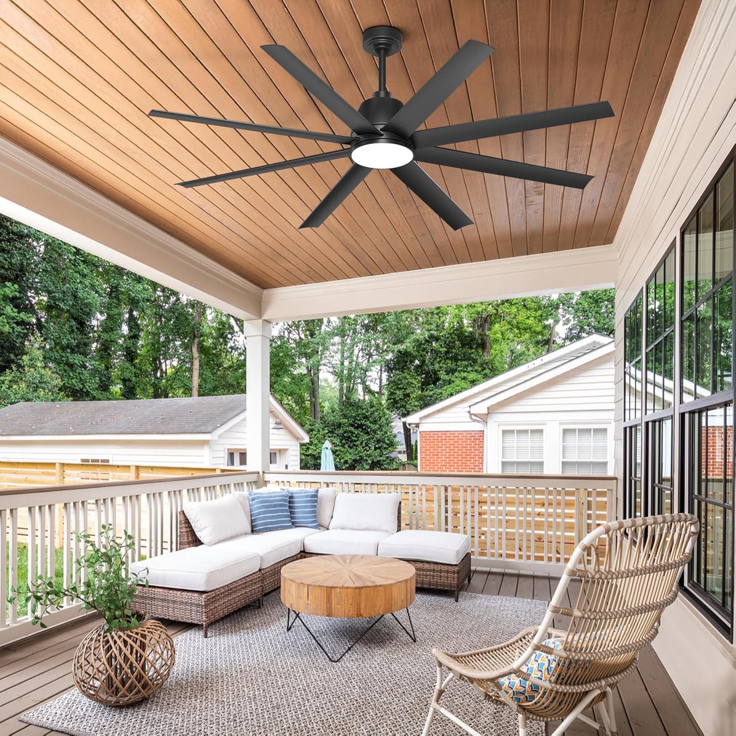 65 Inch Ceiling Fan with Lights - Black Ceiling Fan with Remote & APP Control, 3CCT, Dimmable, Quiet Reversible DC Motor, Indoor Outdoor Ceiling Fans for Patio Living Room Garage Shop