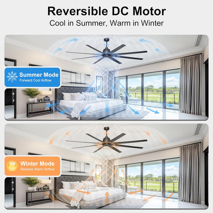 65 Inch Ceiling Fan with Lights - Black Ceiling Fan with Remote & APP Control, 3CCT, Dimmable, Quiet Reversible DC Motor, Indoor Outdoor Ceiling Fans for Patio Living Room Garage Shop