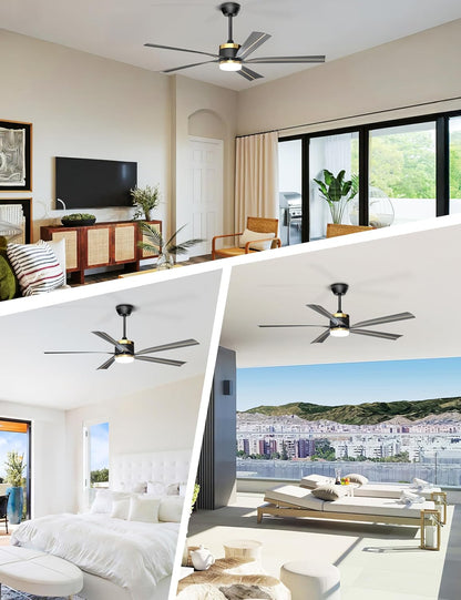 56" Ceiling Fan with Light, Black Ceiling Fan Remote Control - 3CCT, Quiet DC Motor Ceiling Fans for Indoor Outdoor Patio, Living Room