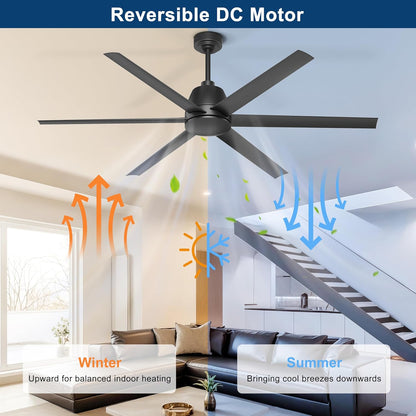 65 Inch Ceiling Fan with Lights - Black Ceiling Fan with Remote & APP Control, 3CCT, Dimmable, Quiet Reversible DC Motor, Indoor Outdoor Ceiling Fans for Patio Living Room Garage Shop