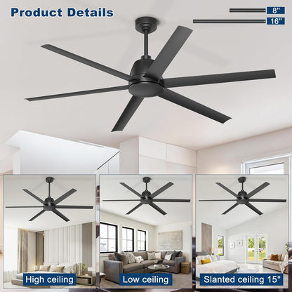 65 Inch Ceiling Fan with Lights - Black Ceiling Fan with Remote & APP Control, 3CCT, Dimmable, Quiet Reversible DC Motor, Indoor Outdoor Ceiling Fans for Patio Living Room Garage Shop
