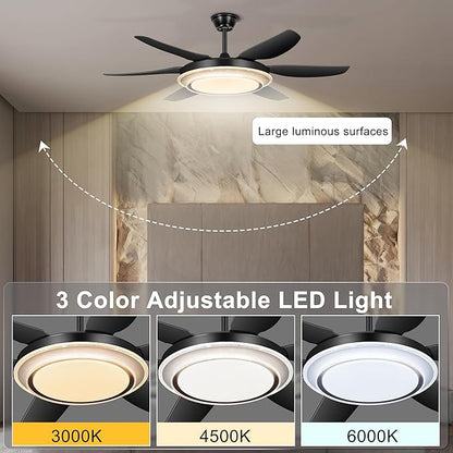 52'' Chandelier Ceiling Fan - Modern Black Fandelier Ceiling Fan with Bright Lights, Remote Controlled, Silent Fandaliers Fan for Bedroom Kitchen