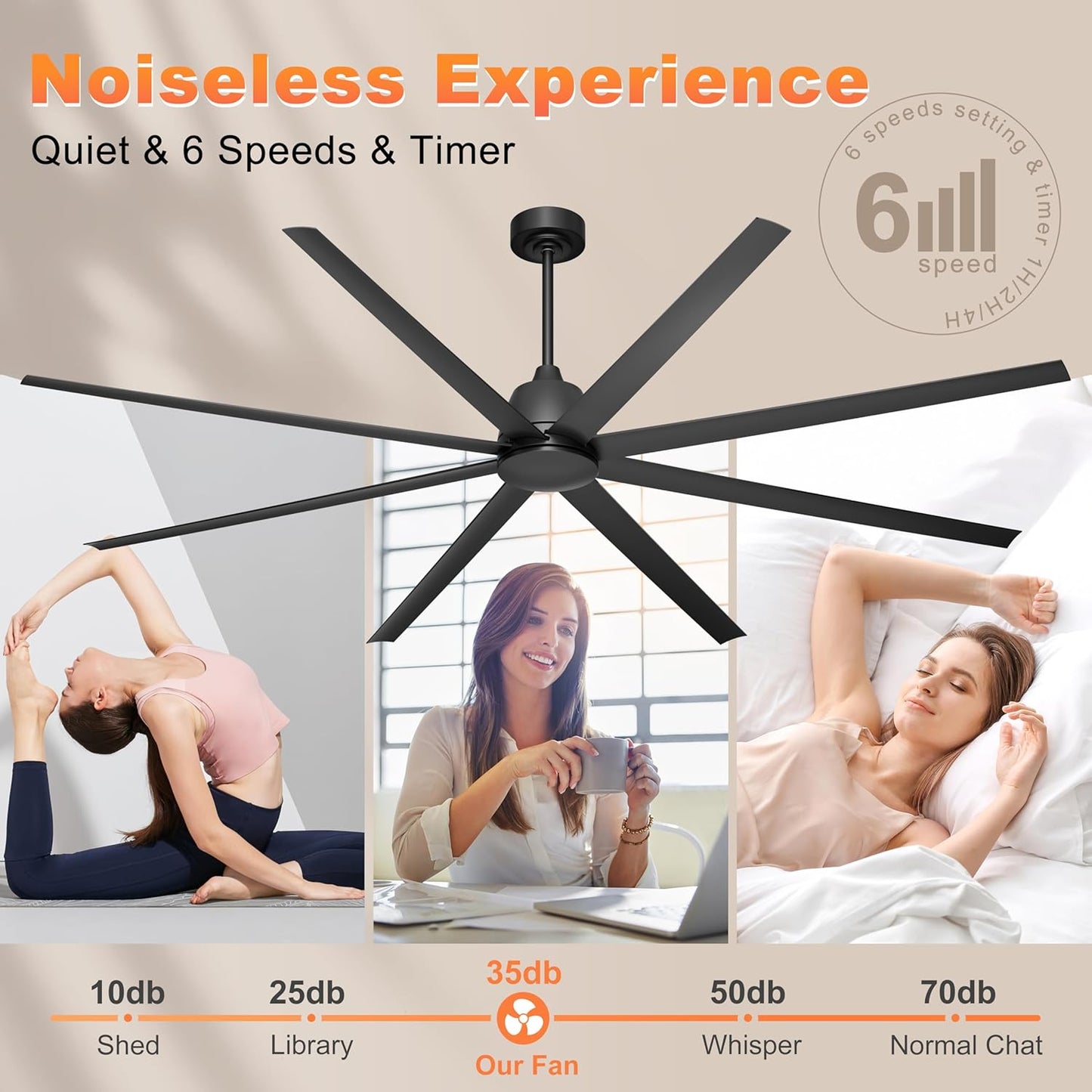 65 Inch Ceiling Fan with Lights - Black Ceiling Fan with Remote & APP Control, 3CCT, Dimmable, Quiet Reversible DC Motor, Indoor Outdoor Ceiling Fans for Patio Living Room Garage Shop
