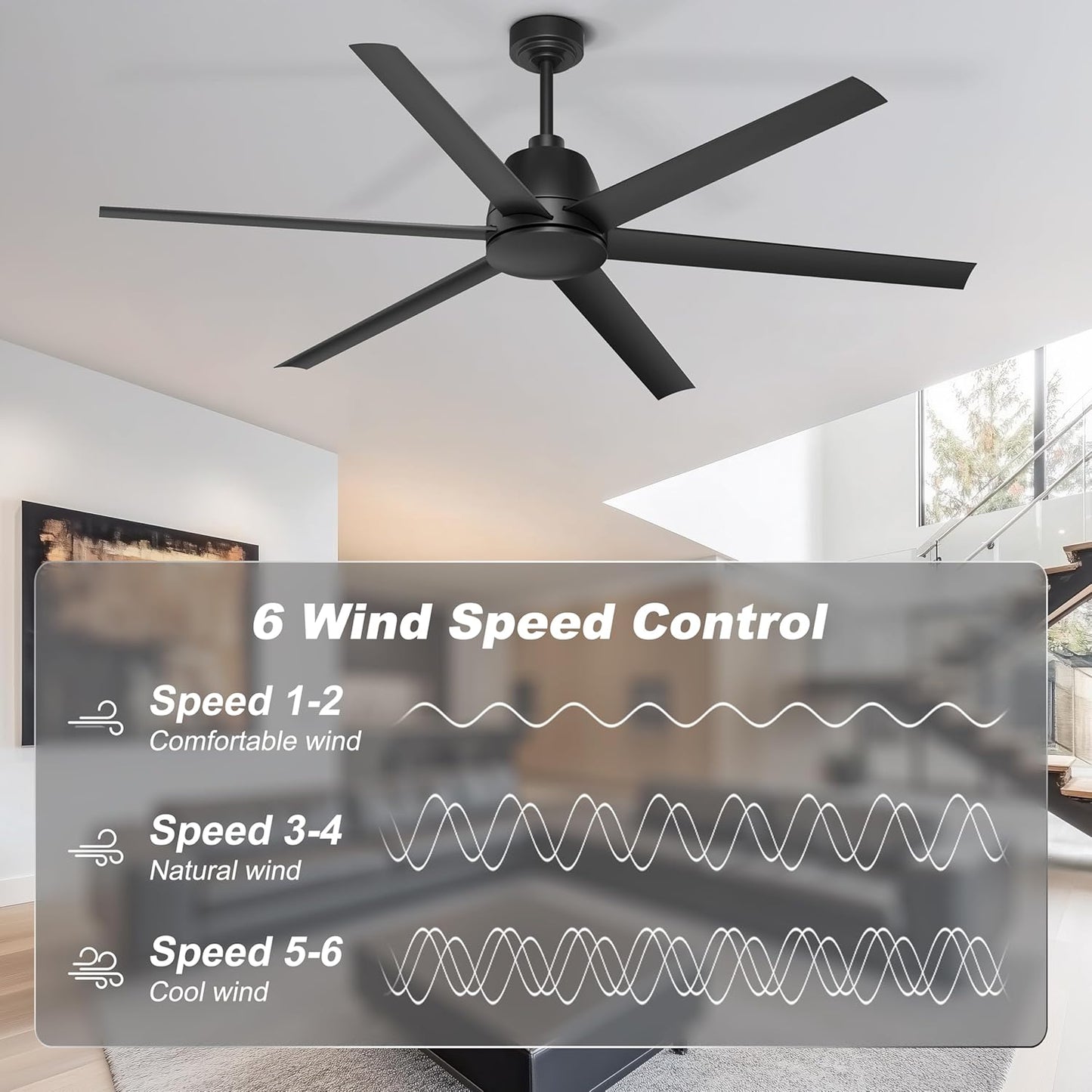 65 Inch Ceiling Fan with Lights - Black Ceiling Fan with Remote & APP Control, 3CCT, Dimmable, Quiet Reversible DC Motor, Indoor Outdoor Ceiling Fans for Patio Living Room Garage Shop