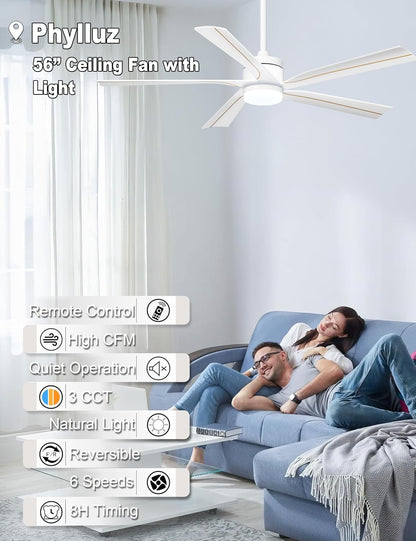 56" Ceiling Fan with Light, Black Ceiling Fan Remote Control - 3CCT, Quiet DC Motor Ceiling Fans for Indoor Outdoor Patio, Living Room