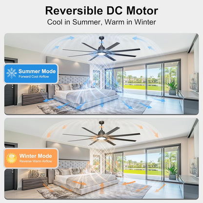 65 Inch Ceiling Fan with Lights - Black Ceiling Fan with Remote & APP Control, 3CCT, Dimmable, Quiet Reversible DC Motor, Indoor Outdoor Ceiling Fans for Patio Living Room Garage Shop