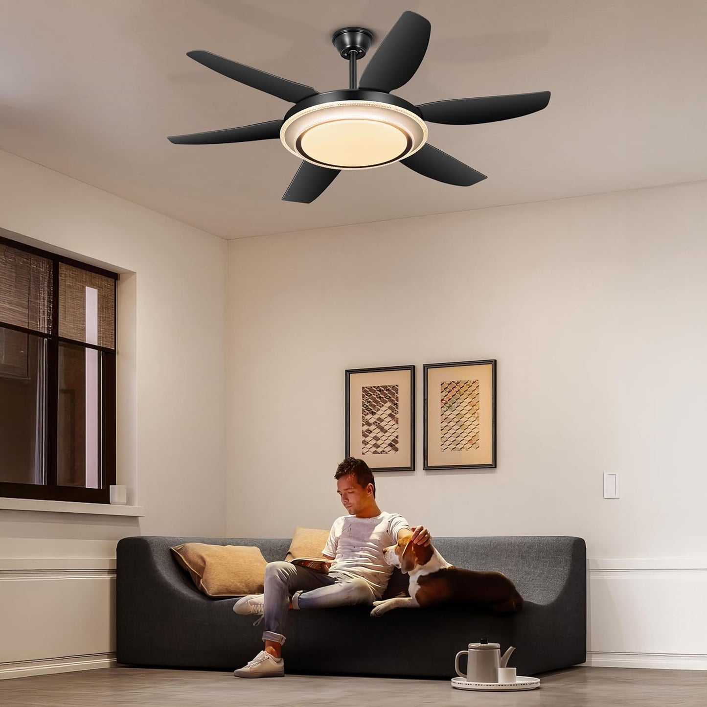 52'' Chandelier Ceiling Fan - Modern Black Fandelier Ceiling Fan with Bright Lights, Remote Controlled, Silent Fandaliers Fan for Bedroom Kitchen