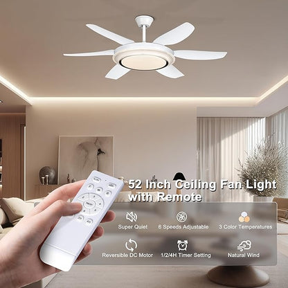 52'' Chandelier Ceiling Fan - Modern Black Fandelier Ceiling Fan with Bright Lights, Remote Controlled, Silent Fandaliers Fan for Bedroom Kitchen