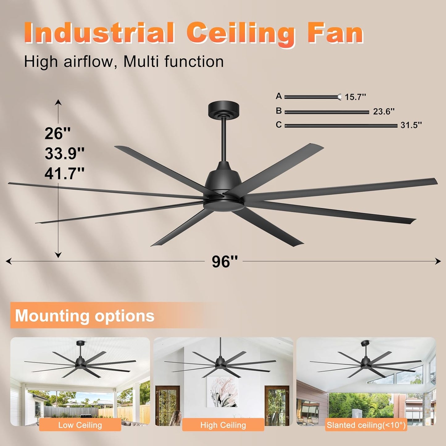 65 Inch Ceiling Fan with Lights - Black Ceiling Fan with Remote & APP Control, 3CCT, Dimmable, Quiet Reversible DC Motor, Indoor Outdoor Ceiling Fans for Patio Living Room Garage Shop