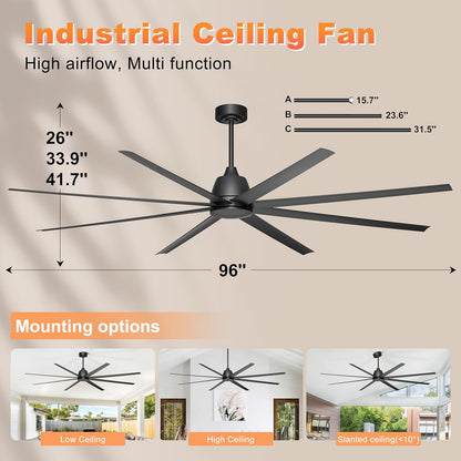 65 Inch Ceiling Fan with Lights - Black Ceiling Fan with Remote & APP Control, 3CCT, Dimmable, Quiet Reversible DC Motor, Indoor Outdoor Ceiling Fans for Patio Living Room Garage Shop