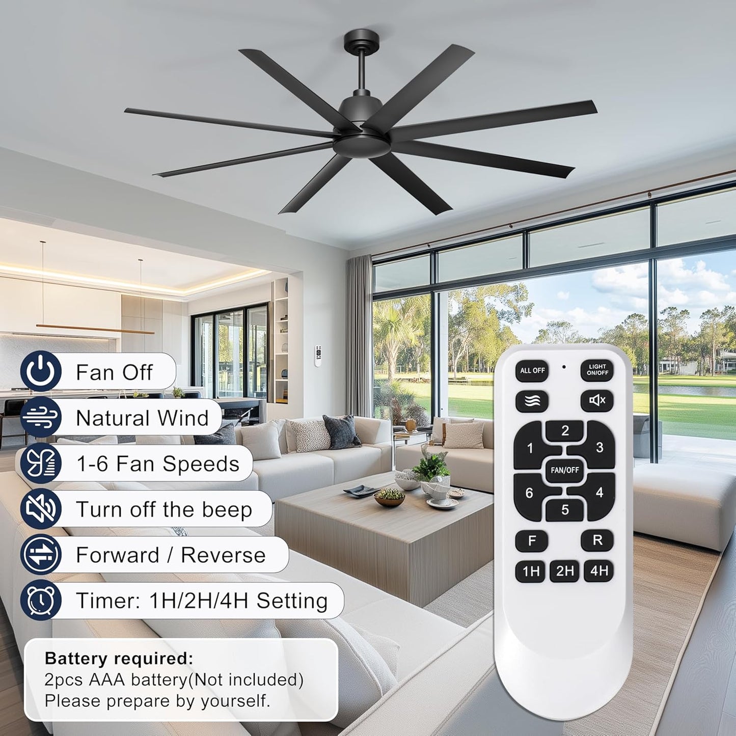 65 Inch Ceiling Fan with Lights - Black Ceiling Fan with Remote & APP Control, 3CCT, Dimmable, Quiet Reversible DC Motor, Indoor Outdoor Ceiling Fans for Patio Living Room Garage Shop