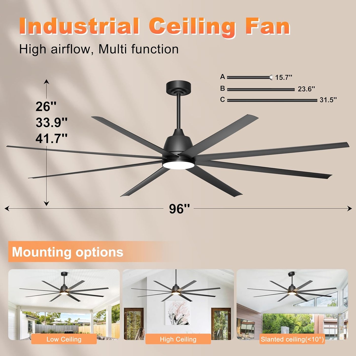 65 Inch Ceiling Fan with Lights - Black Ceiling Fan with Remote & APP Control, 3CCT, Dimmable, Quiet Reversible DC Motor, Indoor Outdoor Ceiling Fans for Patio Living Room Garage Shop