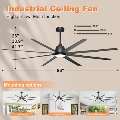 65 Inch Ceiling Fan with Lights - Black Ceiling Fan with Remote & APP Control, 3CCT, Dimmable, Quiet Reversible DC Motor, Indoor Outdoor Ceiling Fans for Patio Living Room Garage Shop