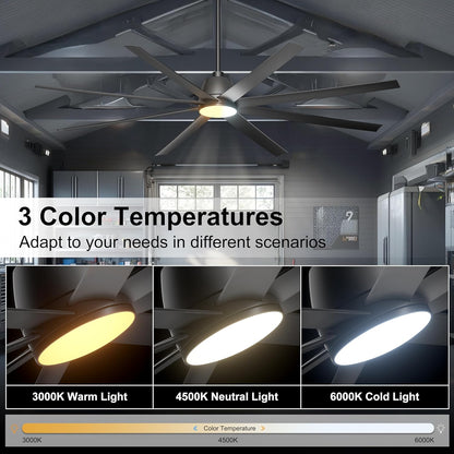 65 Inch Ceiling Fan with Lights - Black Ceiling Fan with Remote & APP Control, 3CCT, Dimmable, Quiet Reversible DC Motor, Indoor Outdoor Ceiling Fans for Patio Living Room Garage Shop