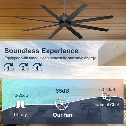 65 Inch Ceiling Fan with Lights - Black Ceiling Fan with Remote & APP Control, 3CCT, Dimmable, Quiet Reversible DC Motor, Indoor Outdoor Ceiling Fans for Patio Living Room Garage Shop